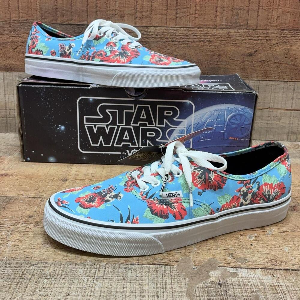 Vans Shoes Mens Size 9.5 42.5 Blue Star Wars Hawaiian Floral Authentic Sneaker